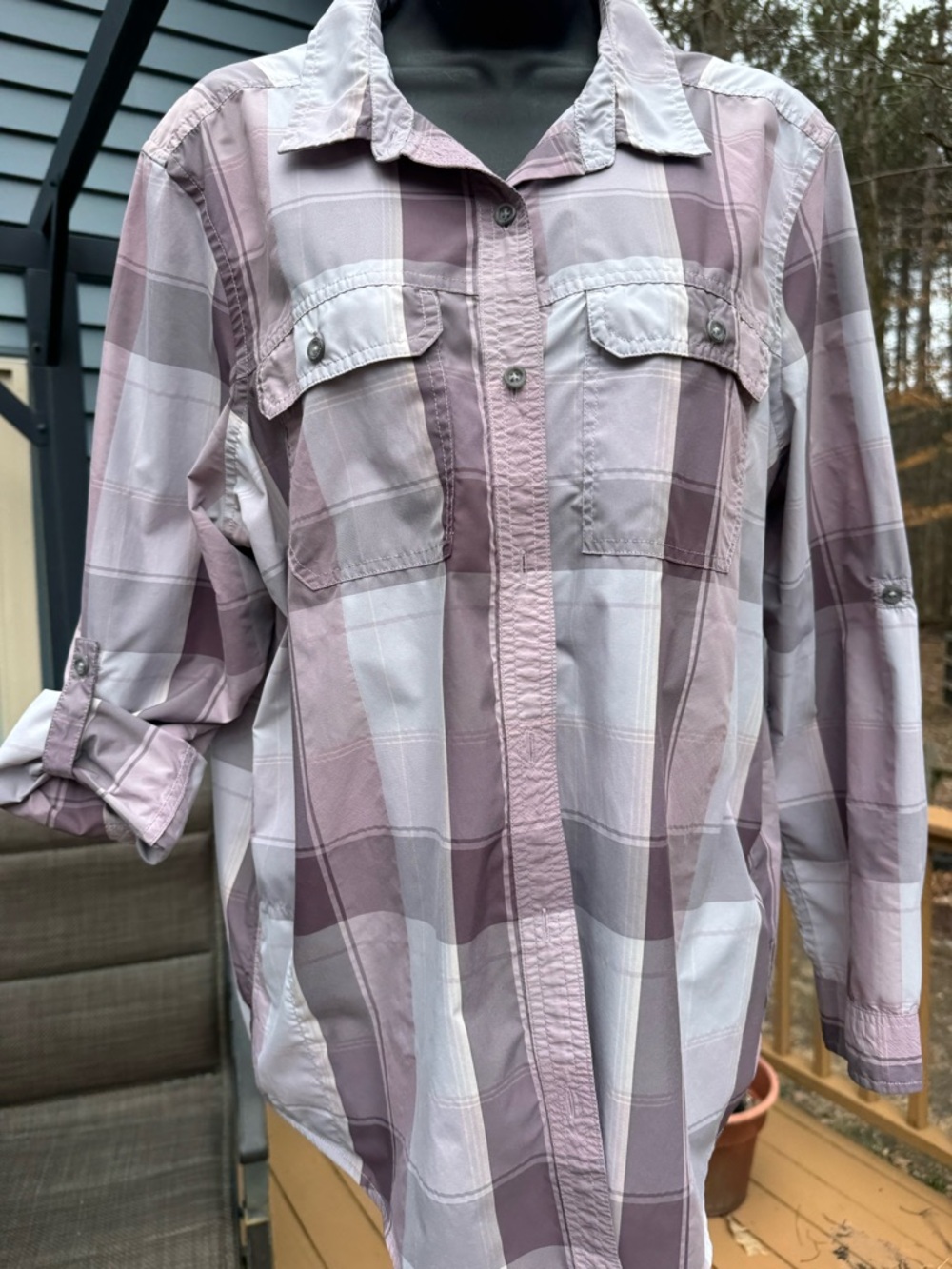 Eddie Bauer Lavender and pink Plaid Button-Up Shirt
